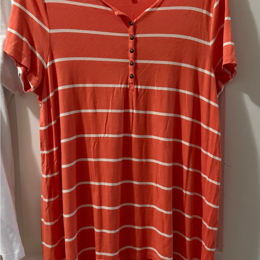 Vibrant Orange Striped Henley Top